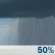 This Afternoon: Scattered showers and thunderstorms, mainly before 5pm.  Cloudy, with a steady temperature around 50. East northeast wind around 13 mph.  Chance of precipitation is 50%. New rainfall amounts of less than a tenth of an inch, except higher amounts possible in thunderstorms. 